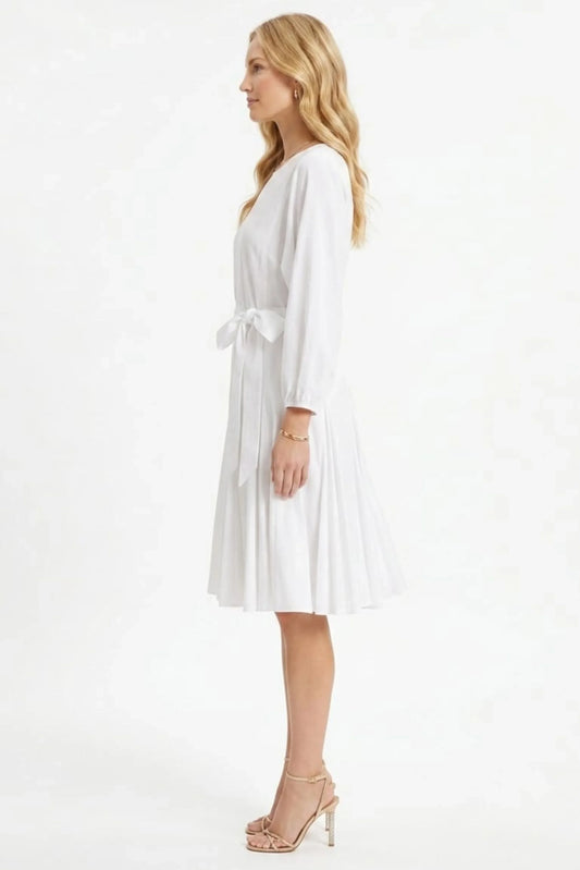 Vivid Long Sleeve Belted Godet Skirt Flared Dress