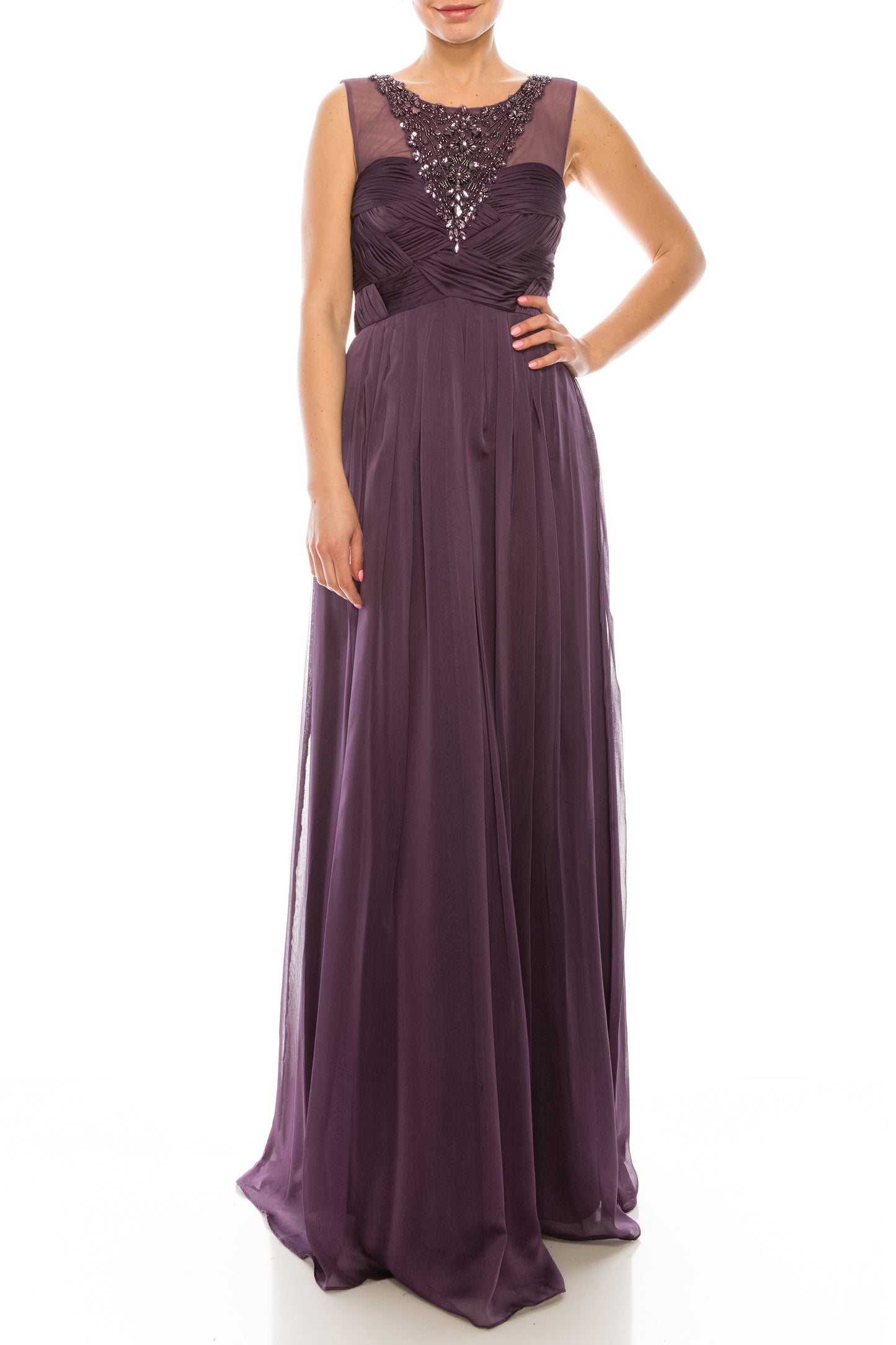 Decode 18 Embellished A-Line Chiffon Evening Dress