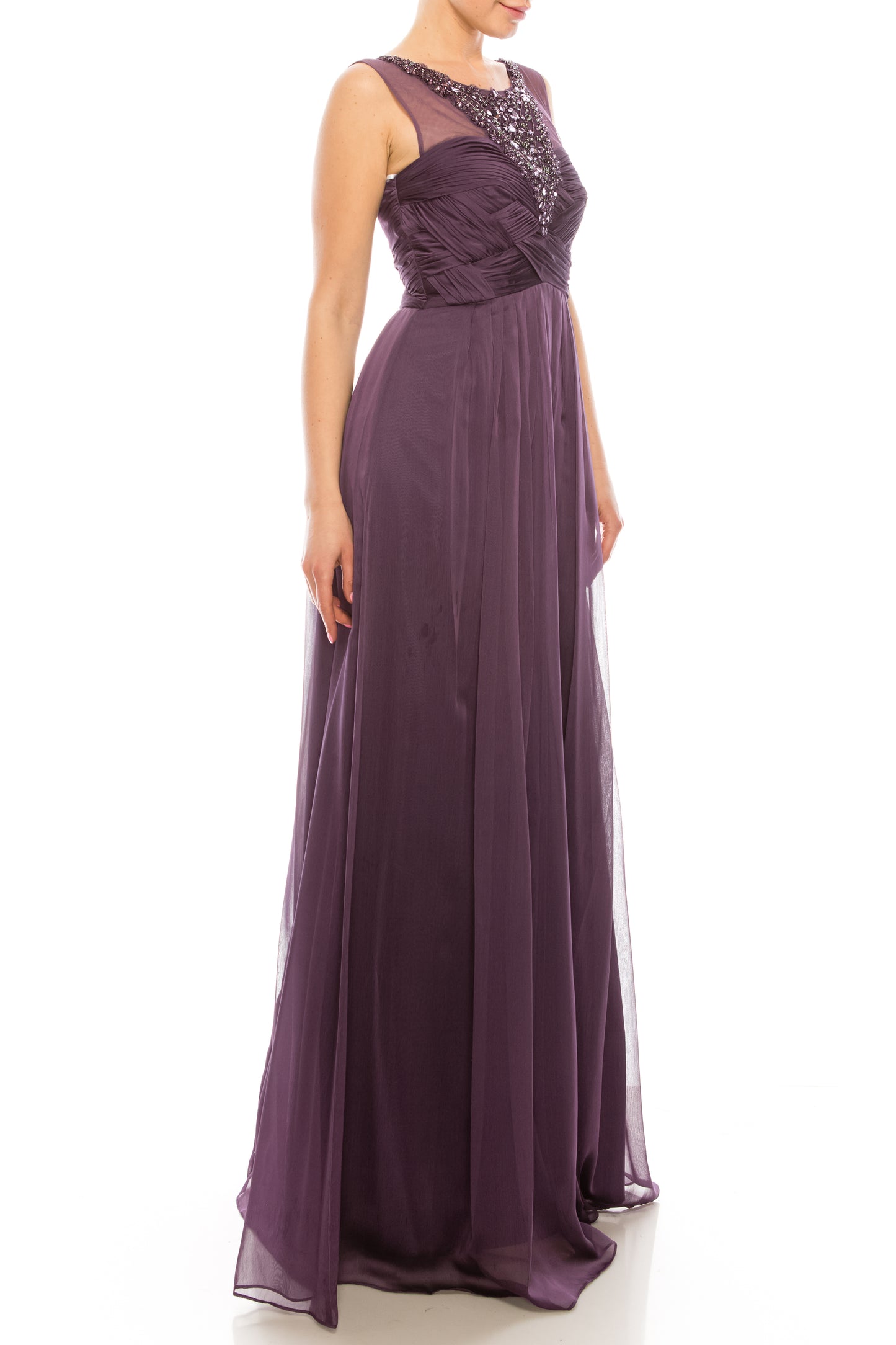 Decode 18 Embellished A-Line Chiffon Evening Dress