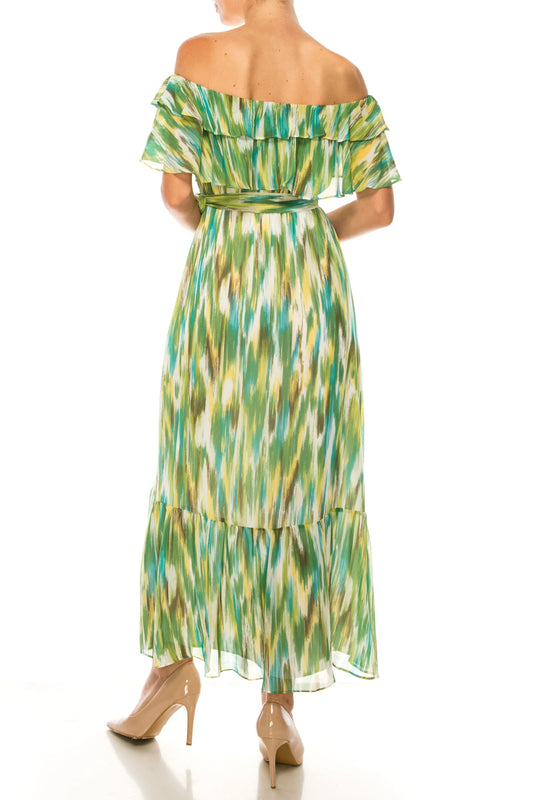 Donna Morgan Soft White Avocado Multi Print Midi Dress