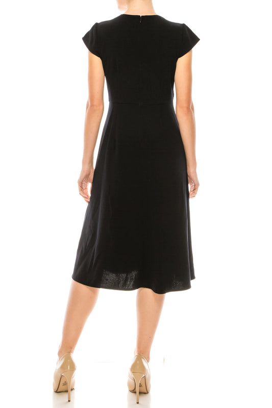 Donna Morgan Marine Navy Cap Sleeve A-Line Midi Dress