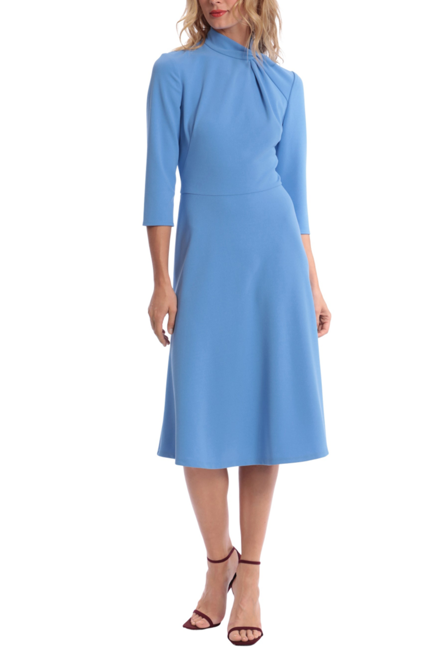 Donna Morgan Twisted Mock Neck 3/4 Sleeve Dress