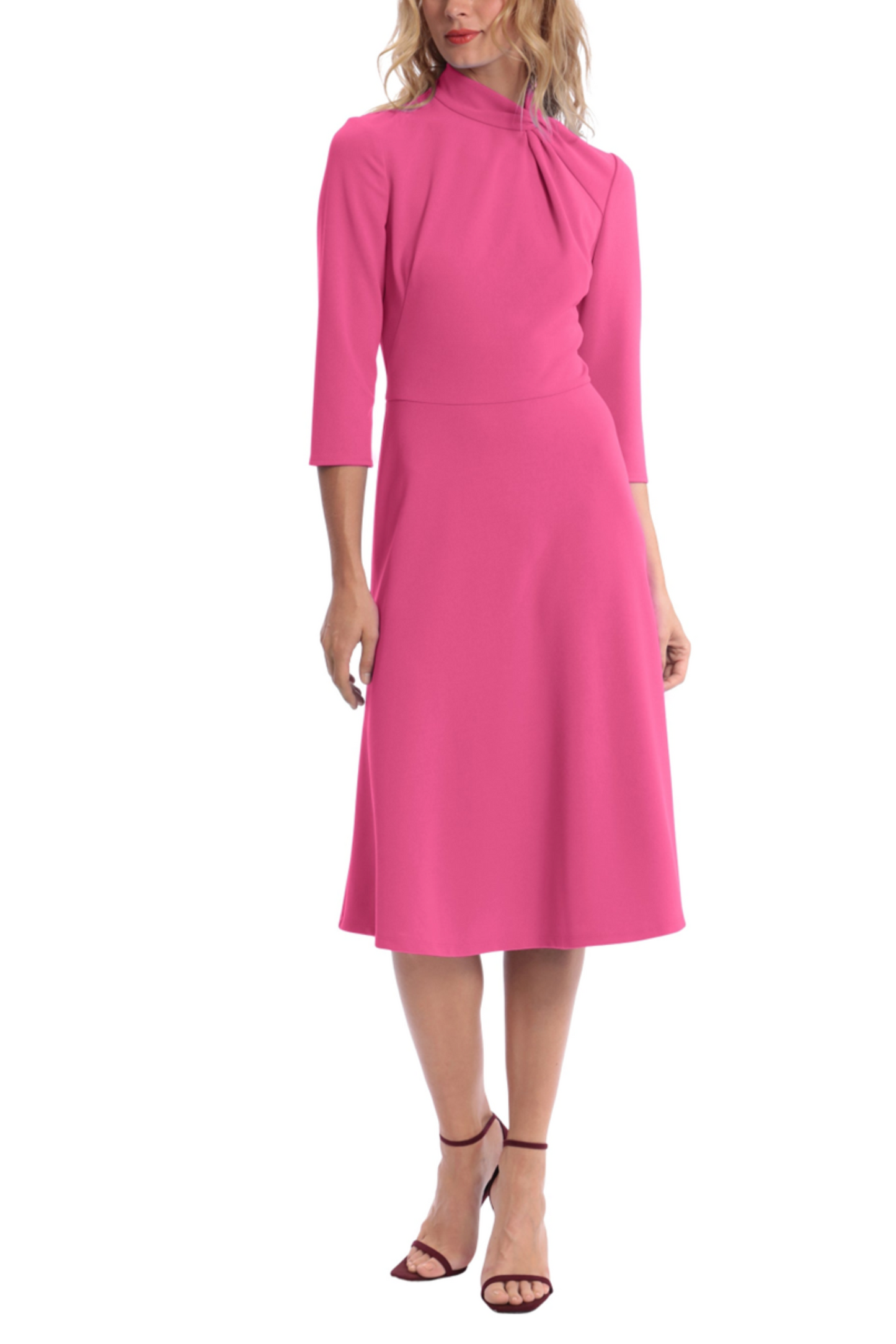 Donna Morgan Twisted Mock Neck 3/4 Sleeve Dress