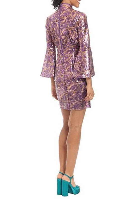 Donna Morgan Swirl Sequin Bell Sleeve Party Dress
