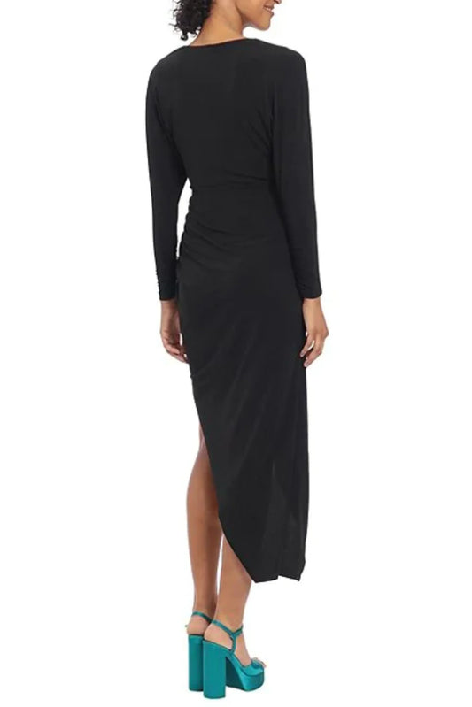 Donna Morgan Long Sleeve Faux Wrap Oblique Dress