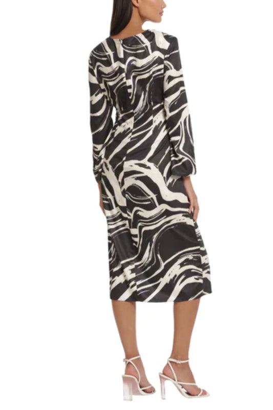 Donna Morgan Tied Waist Marble Print Midi Dress