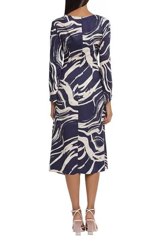 Donna Morgan Tied Waist Marble Print Midi Dress
