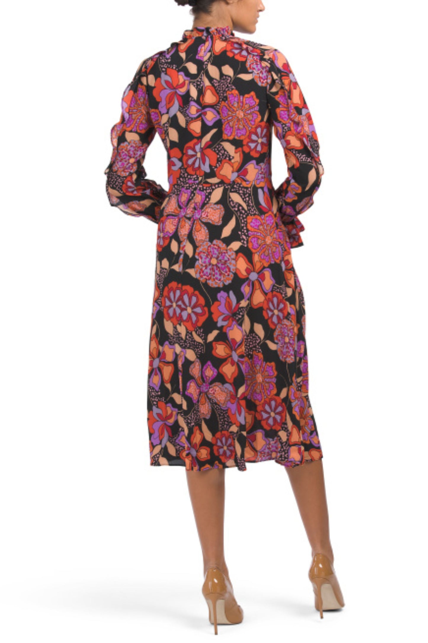 Donna Morgan Ruffle Sleeve Floral Mock Neck Dress