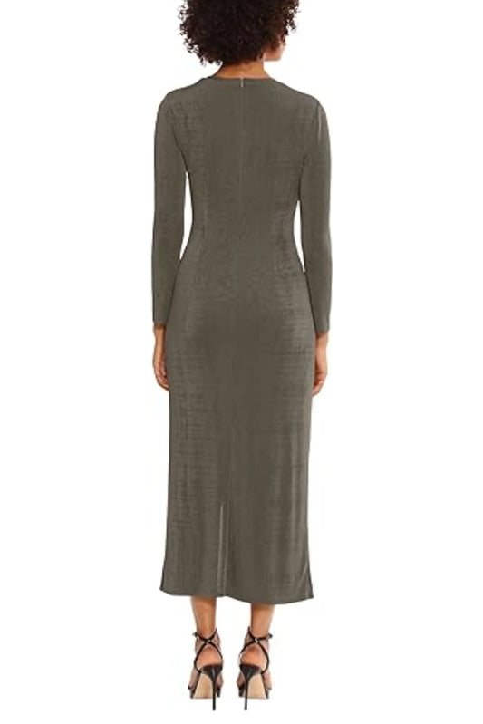 Donna Morgan Long Sleeve Ruched Side Midi Dress