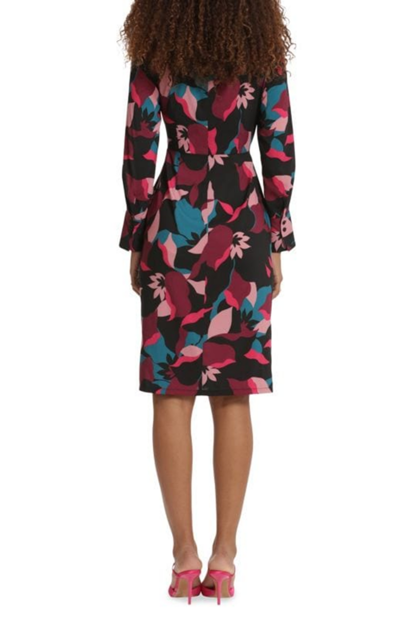 Donna Morgan Long Sleeve Floral Twisted-Knot Dress