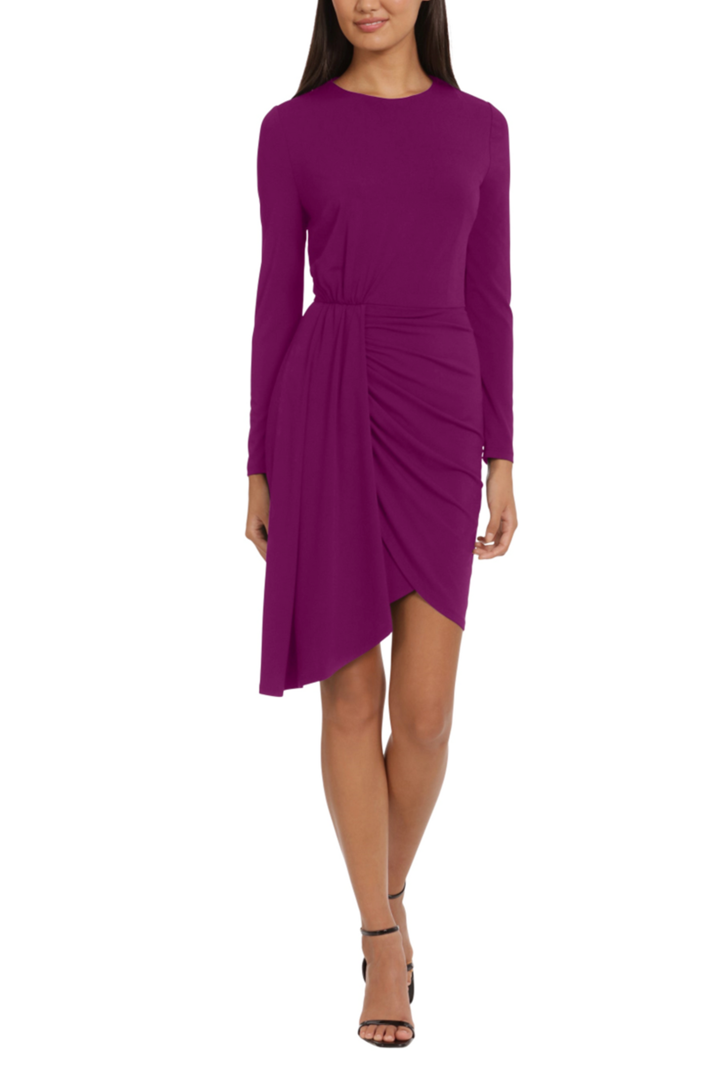 Donna Morgan Long Sleeve Draped & Ruched Dress