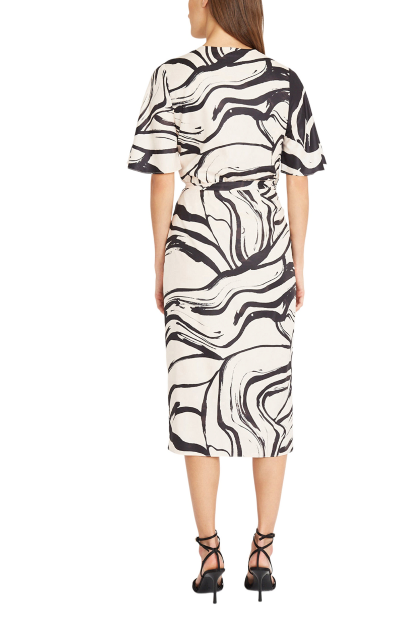 Donna Morgan Short Sleeve Abstract Wrap Midi Dress
