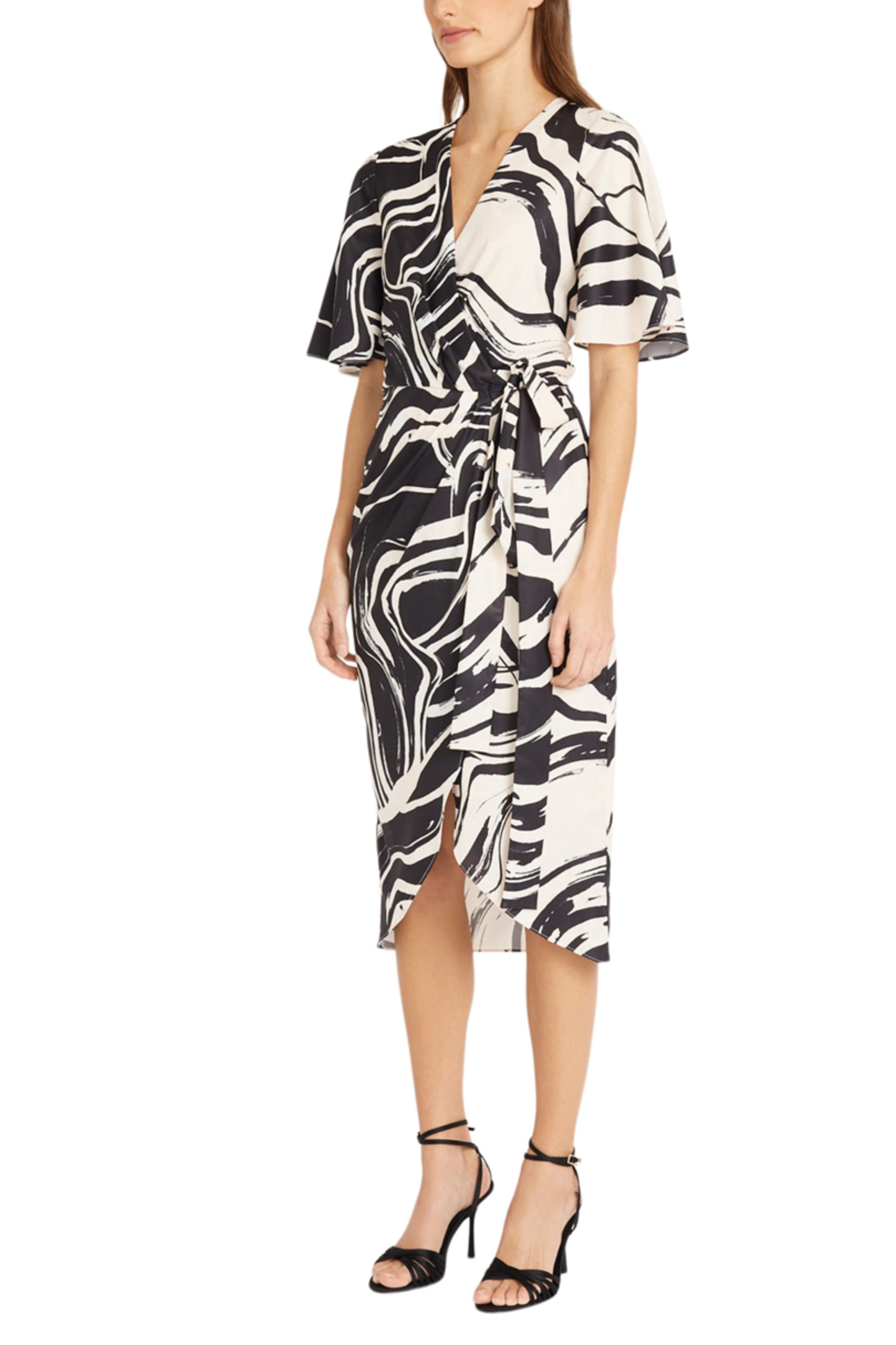 Donna Morgan Short Sleeve Abstract Wrap Midi Dress