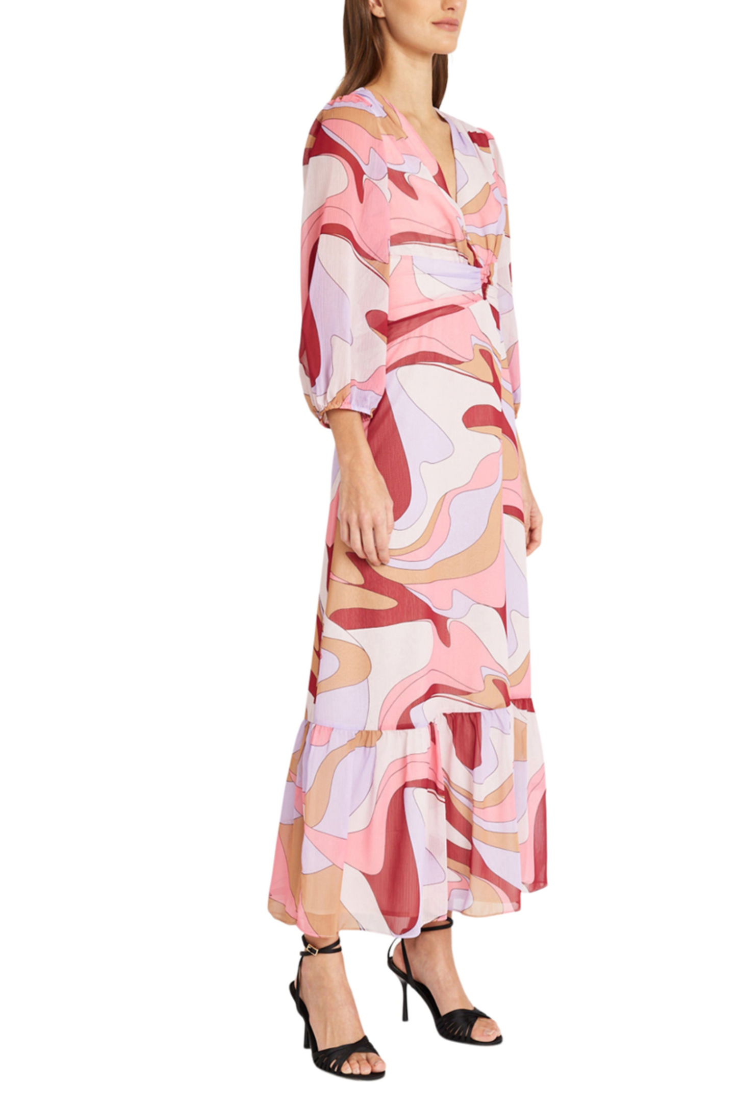 Donna Morgan 3/4 Sleeve V-Neck Abstract Maxi Dress
