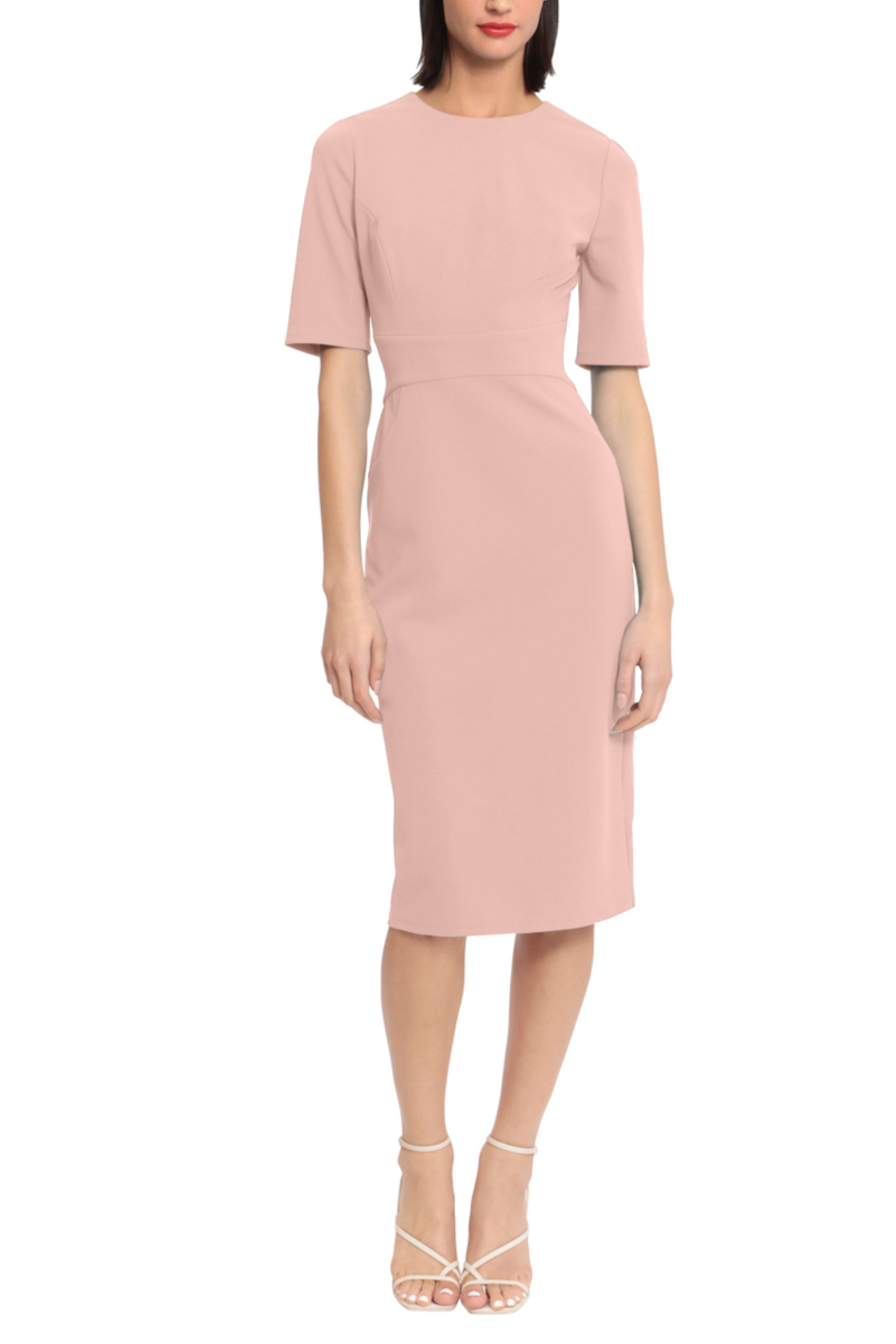 Donna Morgan Elbow Sleeve Midi Sheath Dress