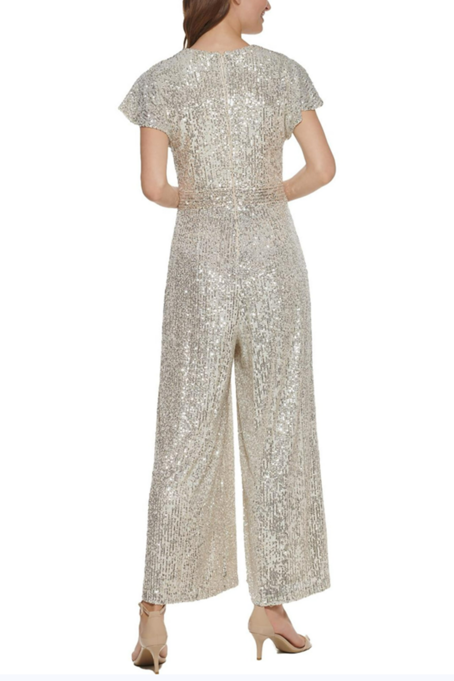 Eliza J Short Sleeve Wide Leg Sequined Jumpsuit