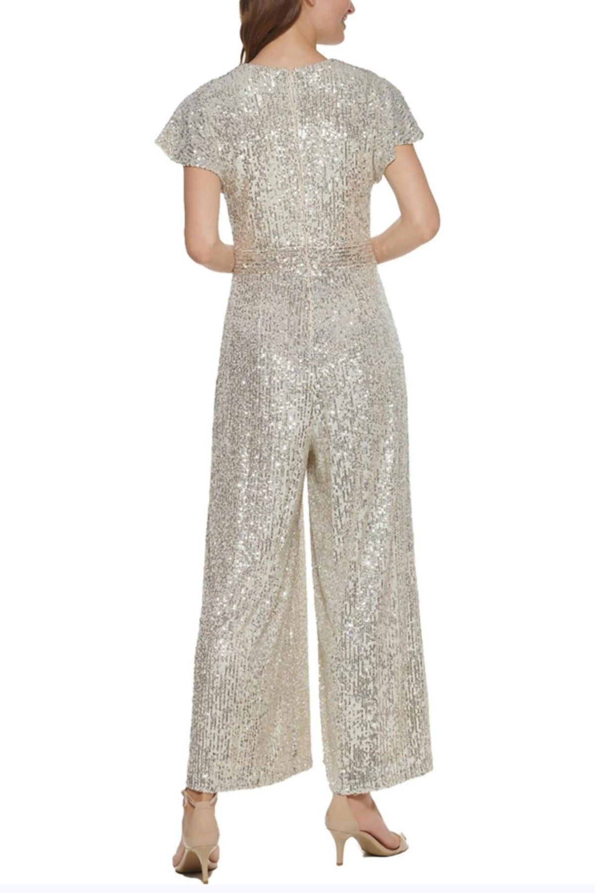 Eliza J Short Sleeve Wide Leg Sequined Jumpsuit