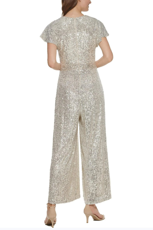 Eliza J Short Sleeve Wide Leg Sequined Jumpsuit