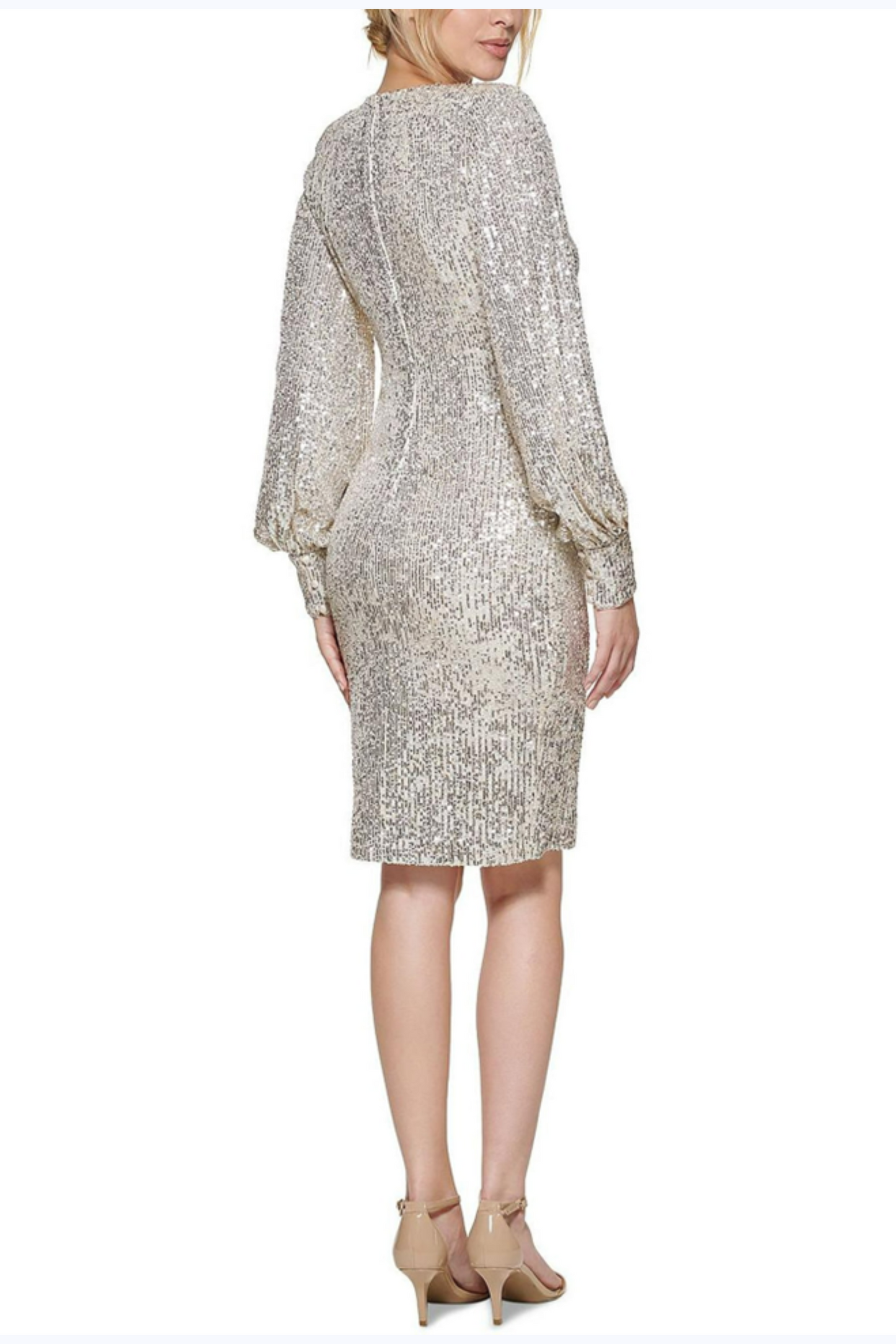 Eliza J Long Sleeve Keyhole Sequined Party Dress