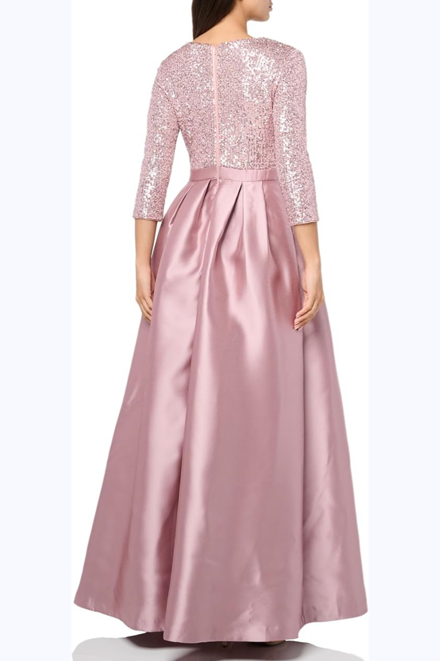 Eliza J Sequined 3/4 Sleeve Side Bow Evening Gown