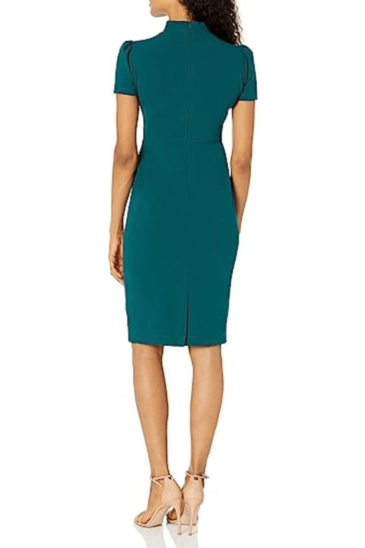 Maggy London Tie Mockneck Short Sleeve Sheath Dress