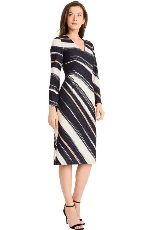 Maggy London Multi Color Long Sleeve Midi Dress