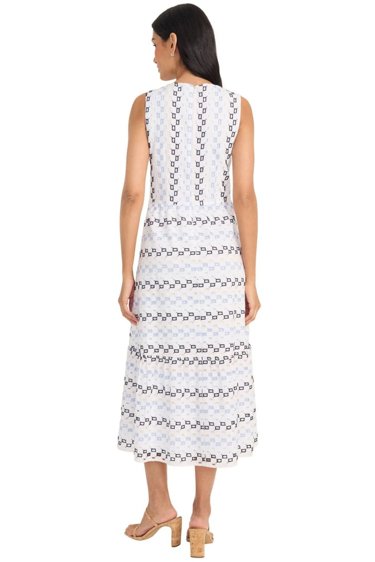 Maggy London Geometric Eyelet Midi Dress