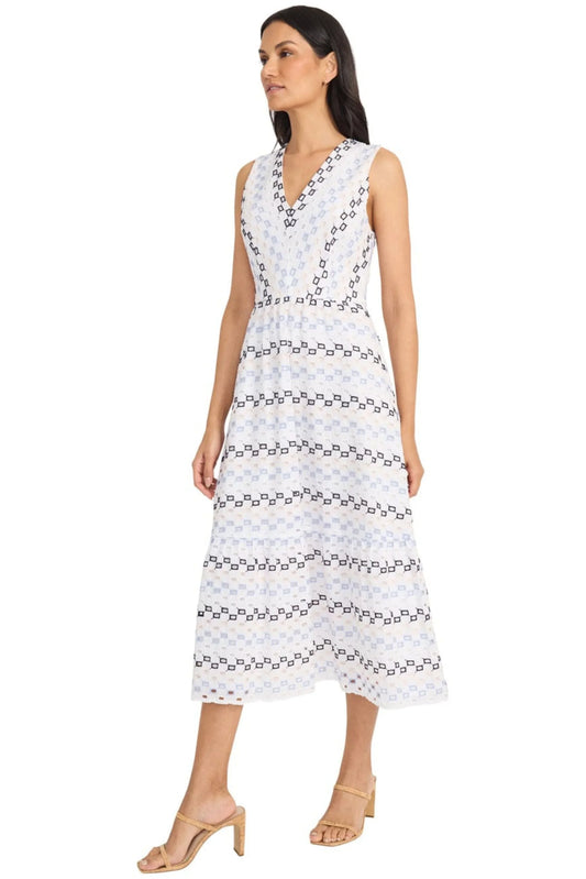 Maggy London Geometric Eyelet Midi Dress