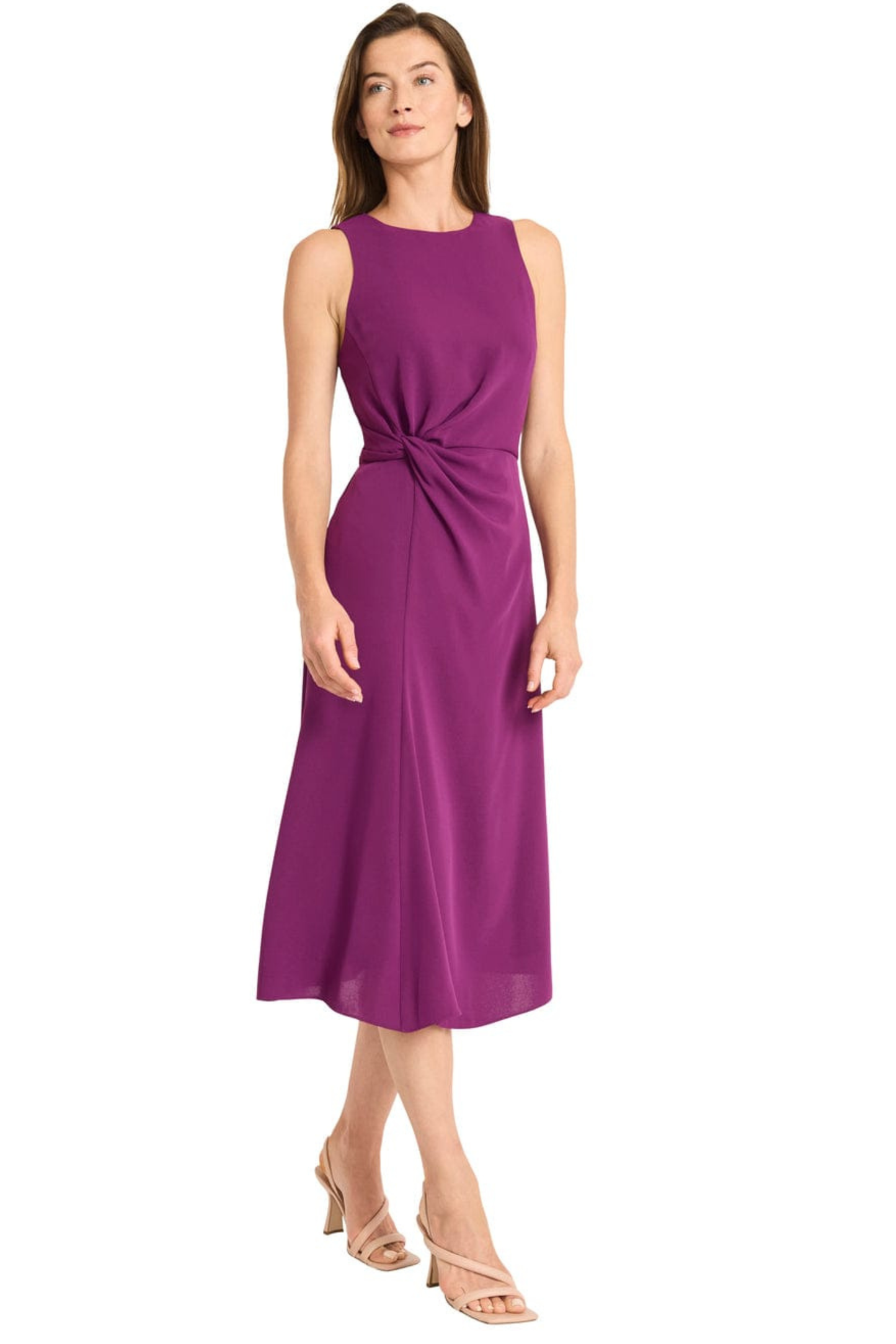 Maggy London Plum Twisted Side-Waist Sleeveless Midi Dress