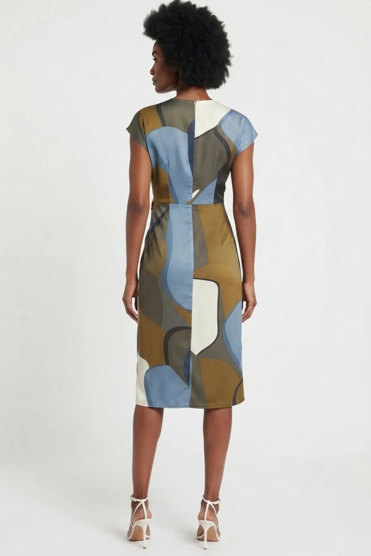 Maggy London Navy Blue Abstract Colorblock Side-Twist Sheath Dress
