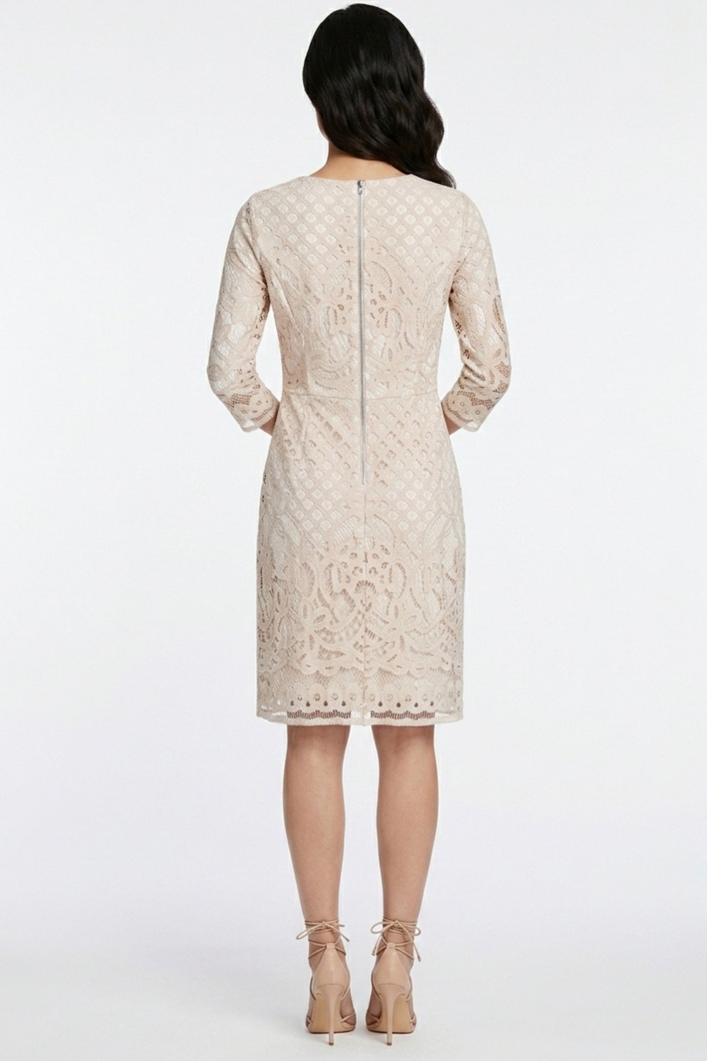 Gabby Skye Geometric Lace 3/4-Sleeve Party Dress