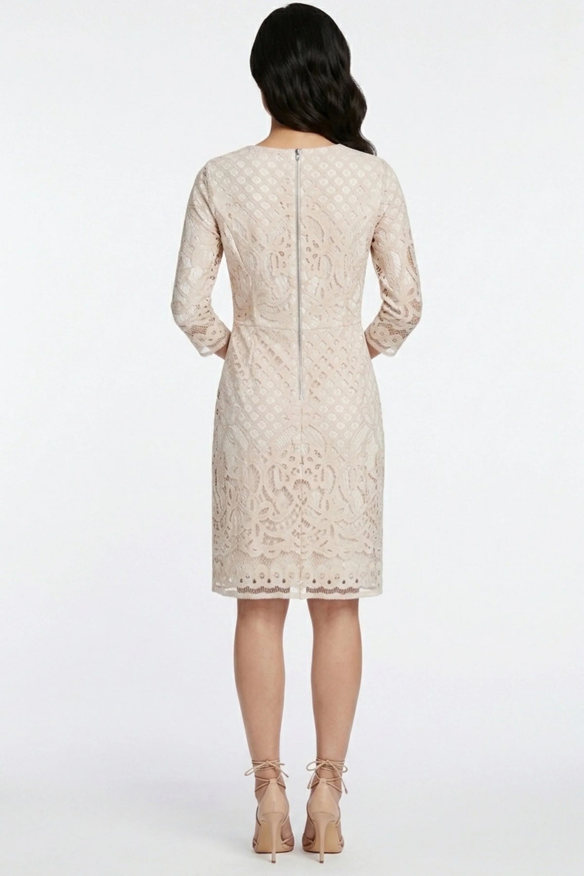 Gabby Skye Geometric Lace 3/4-Sleeve Party Dress