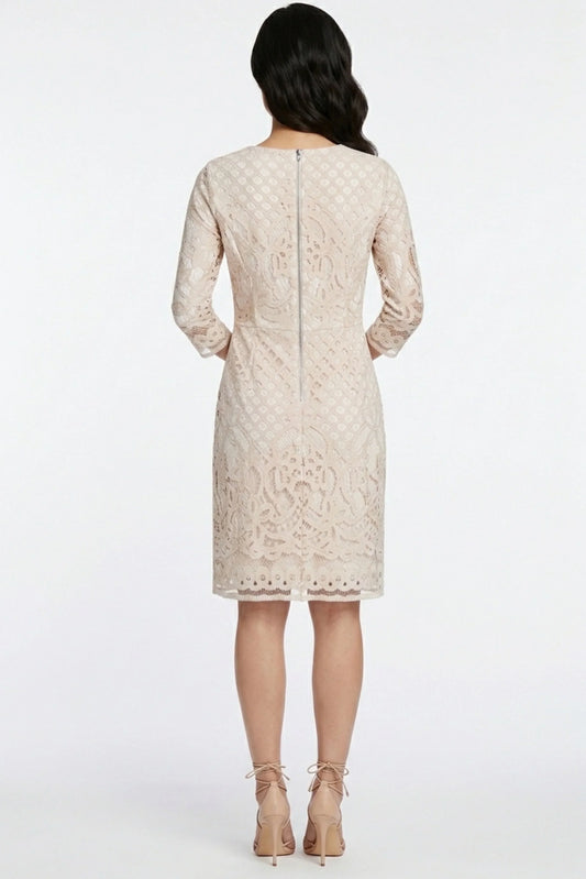 Gabby Skye Geometric Lace 3/4-Sleeve Party Dress