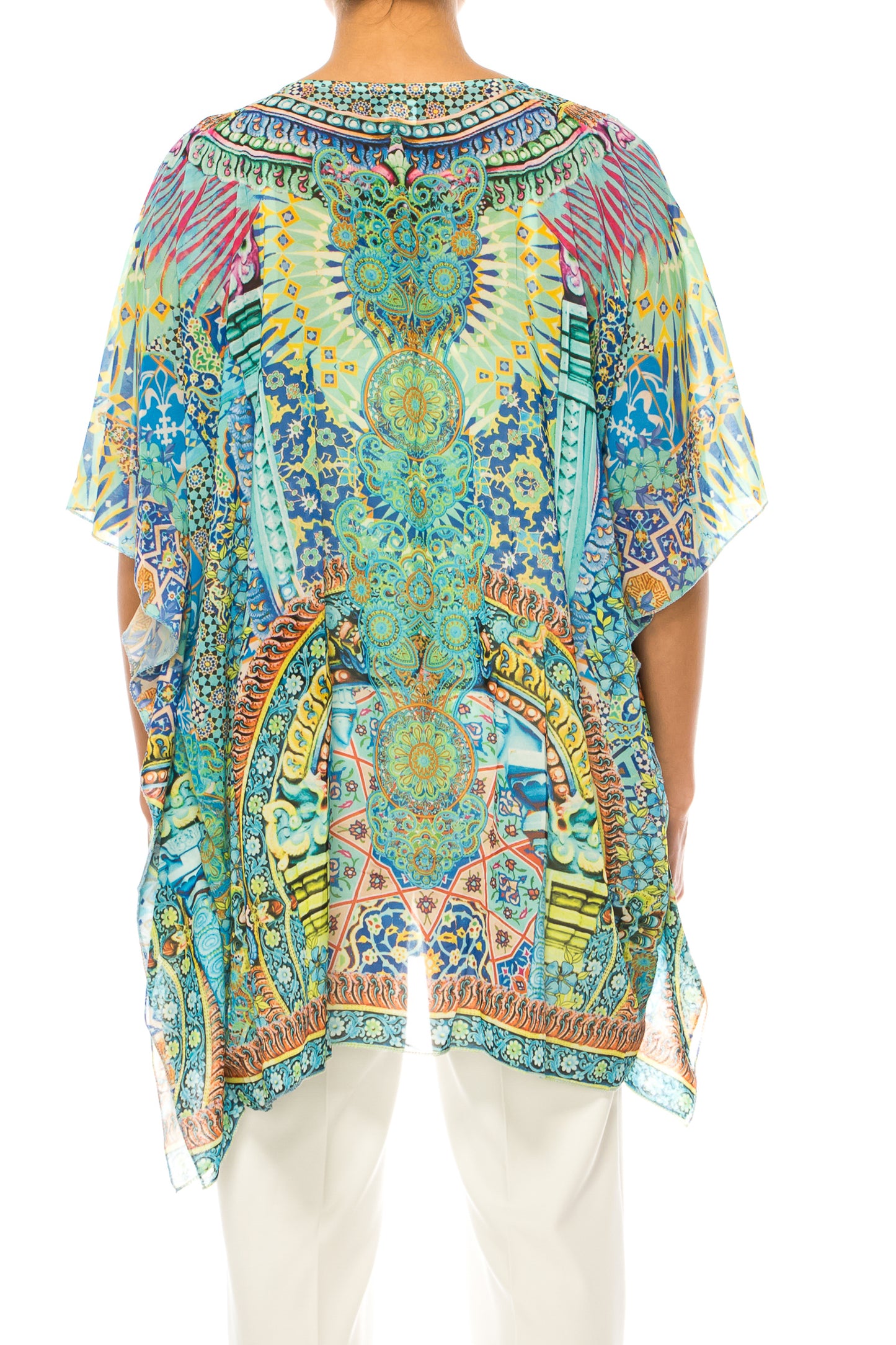 GRACE Turq Yellow Multi Print Chiffon Top