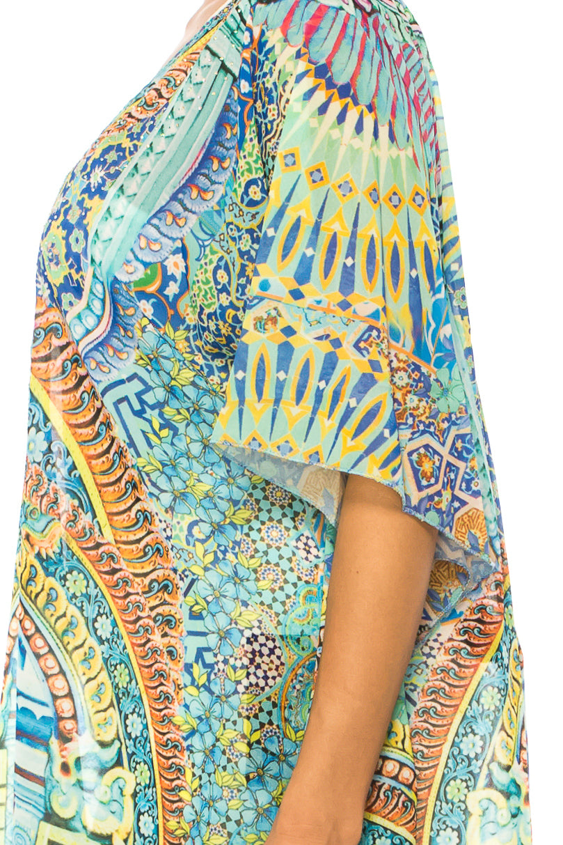 GRACE Turq Yellow Multi Print Chiffon Top