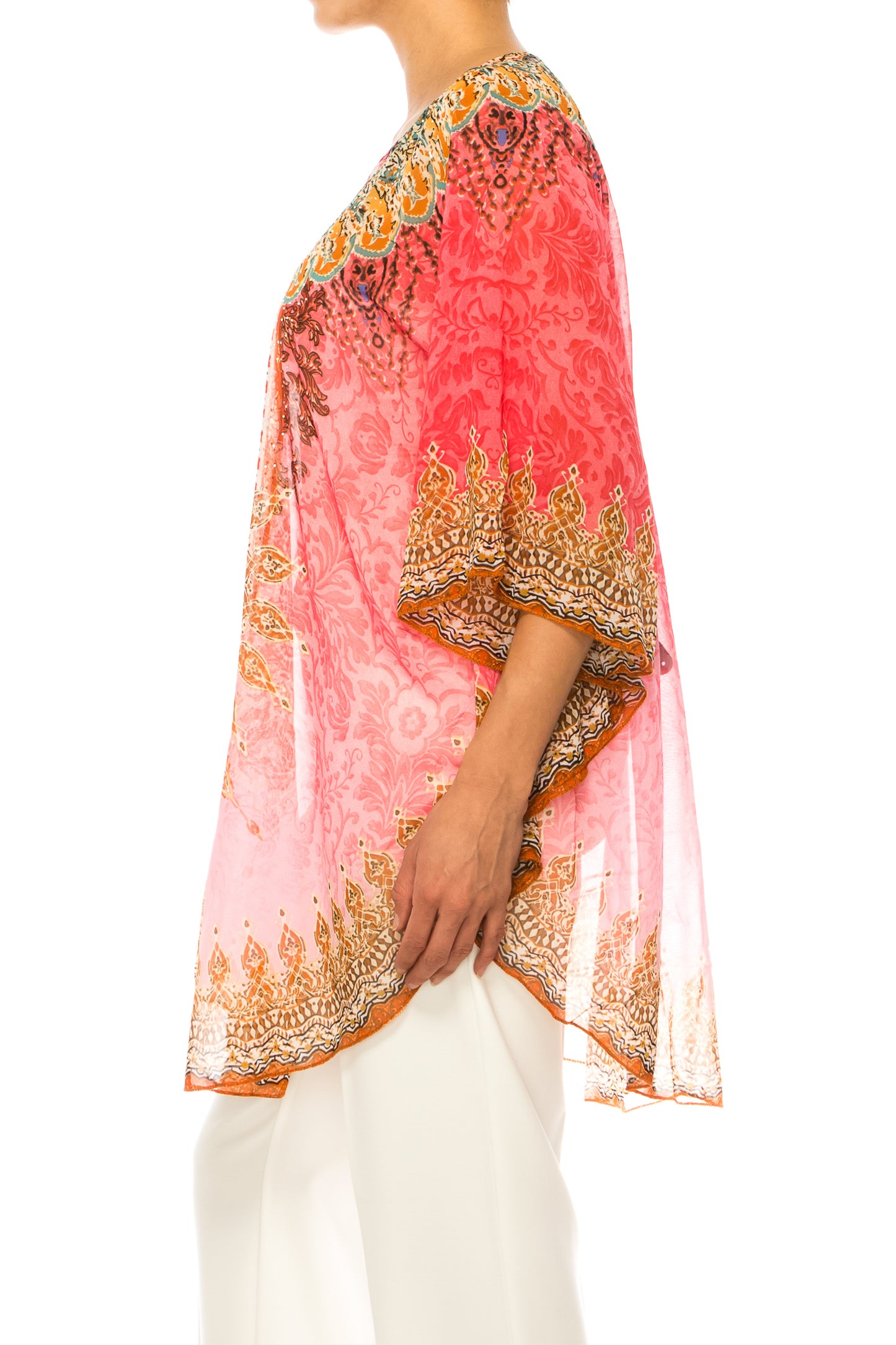 GRACE Pink Multi Print Chiffon Poncho Top
