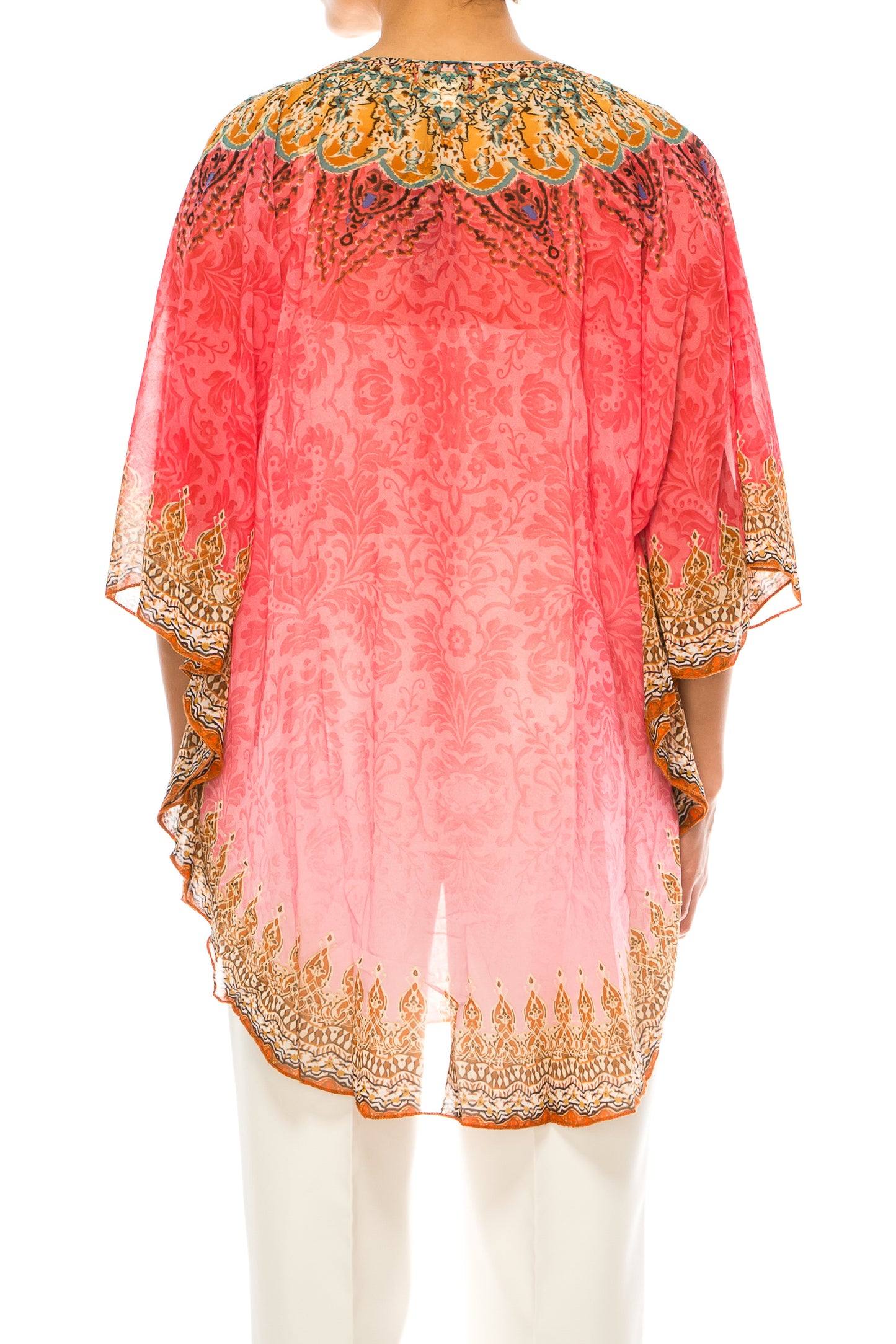 GRACE Pink Multi Print Chiffon Poncho Top
