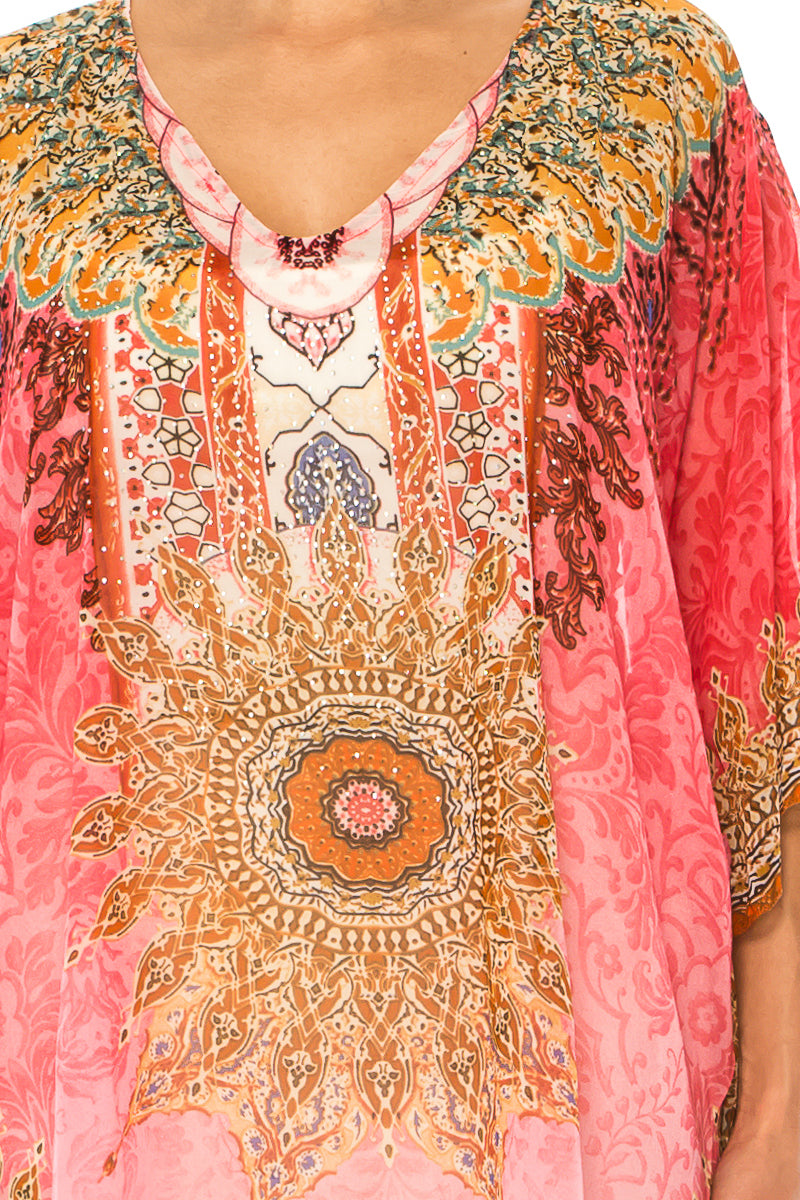 GRACE Pink Multi Print Chiffon Poncho Top