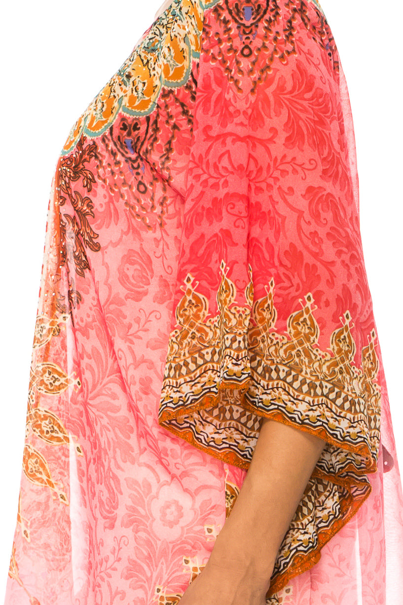 GRACE Pink Multi Print Chiffon Poncho Top