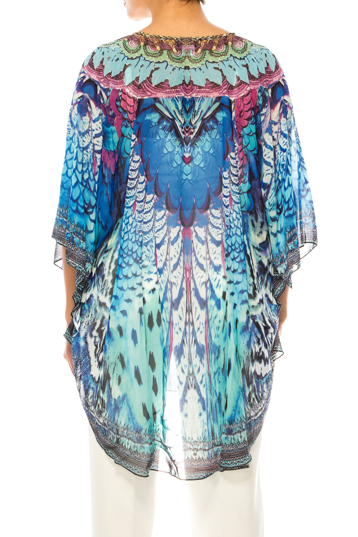 GRACE Purple Blue Multi Print Chiffon Poncho Top