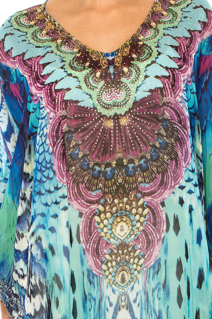 GRACE Purple Blue Multi Print Chiffon Poncho Top