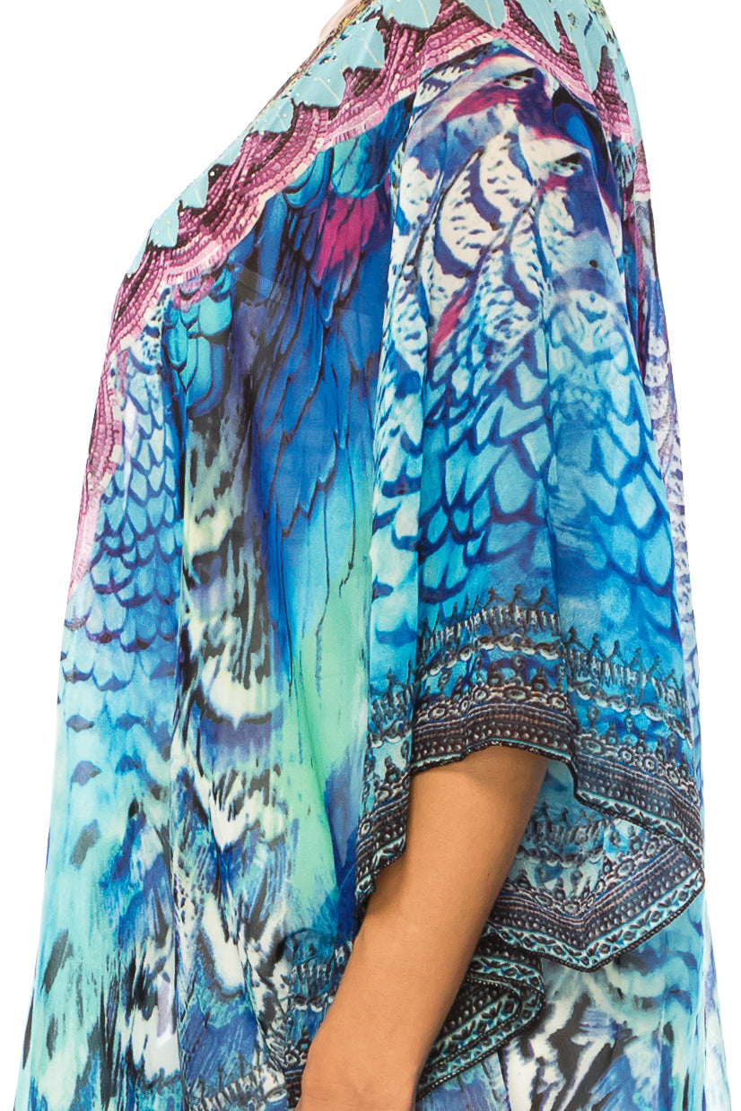 GRACE Purple Blue Multi Print Chiffon Poncho Top
