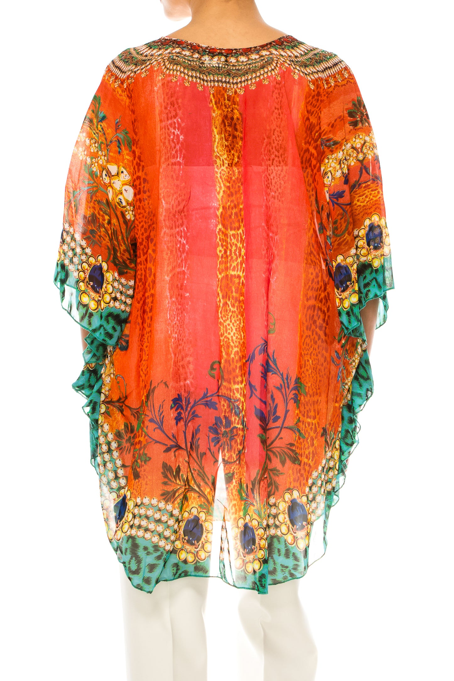 GRACE Orange Multi Print Chiffon Poncho Top