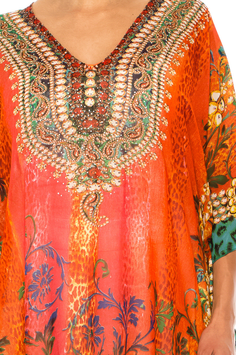 GRACE Orange Multi Print Chiffon Poncho Top