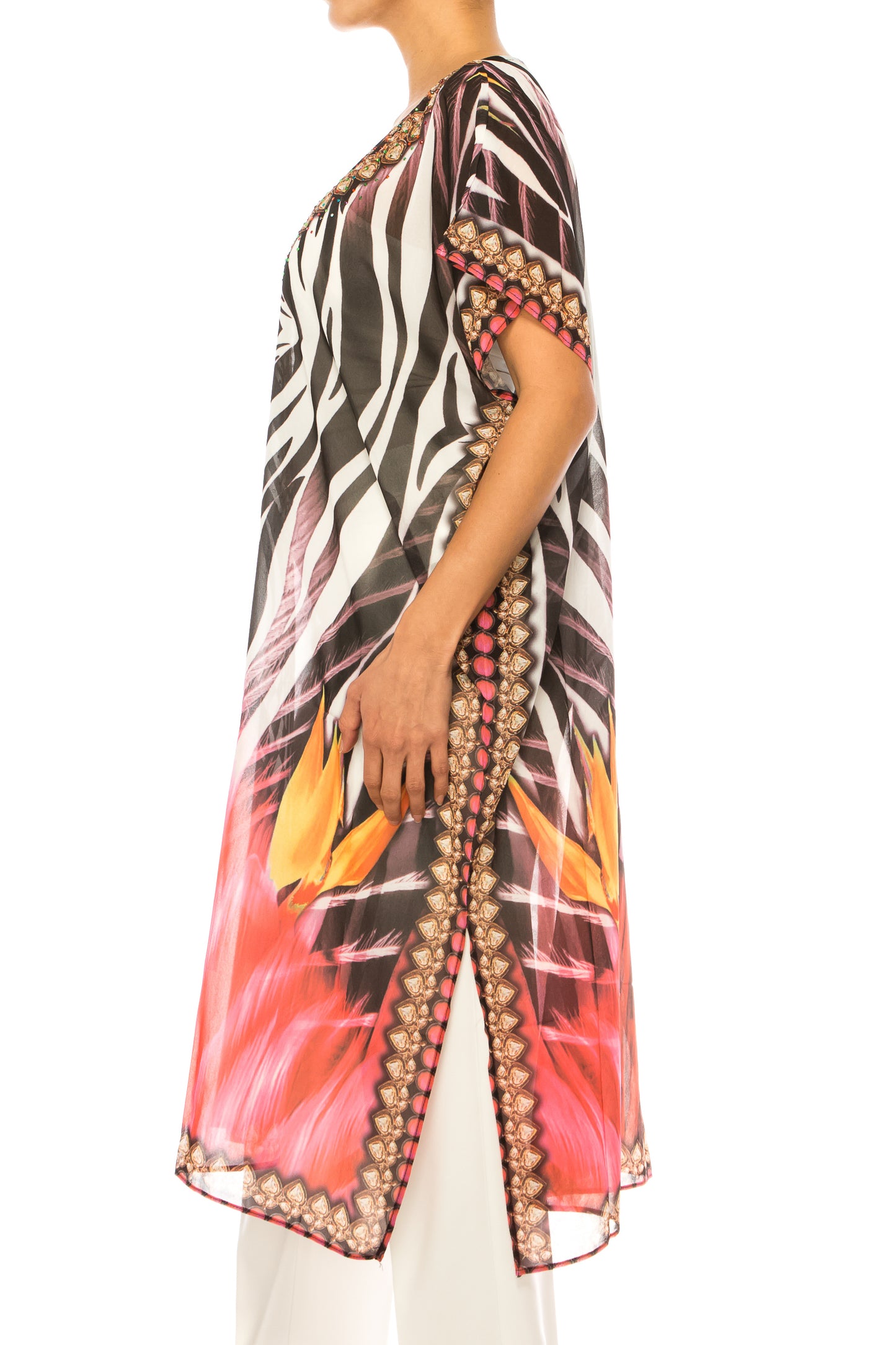 GRACE Black White Multi Print Kimono Top