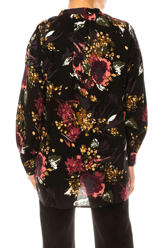 Grand & Greene Long Sleeve Split Neck Floral Top
