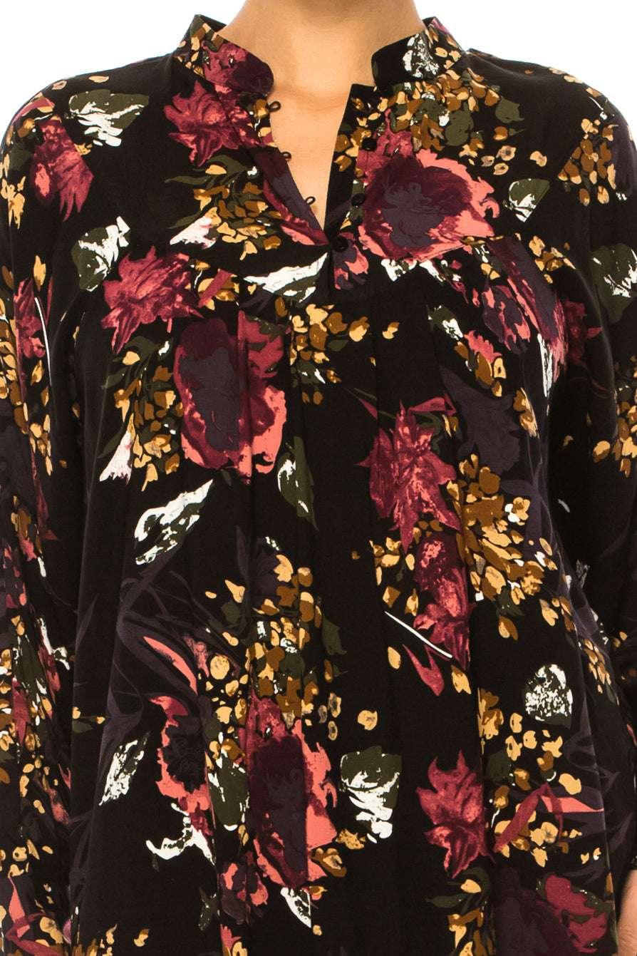Grand & Greene Long Sleeve Split Neck Floral Top