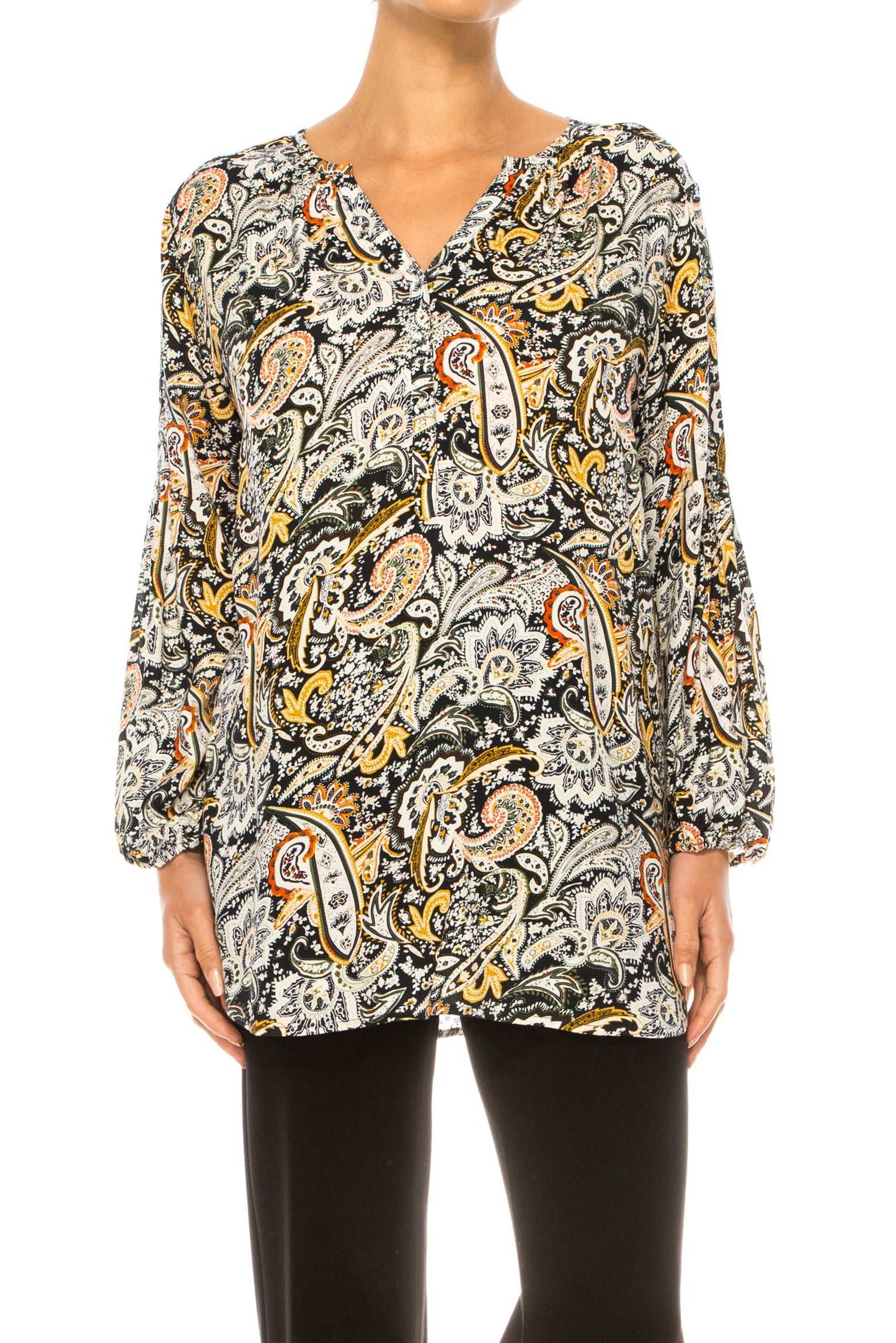 Grand & Greene Long Sleeve Paisley Print Tunic Top