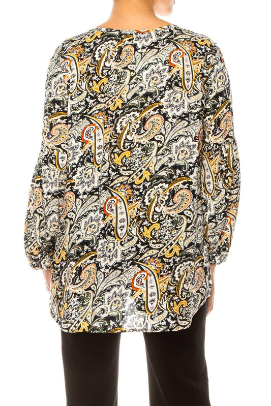 Grand & Greene Long Sleeve Paisley Print Tunic Top