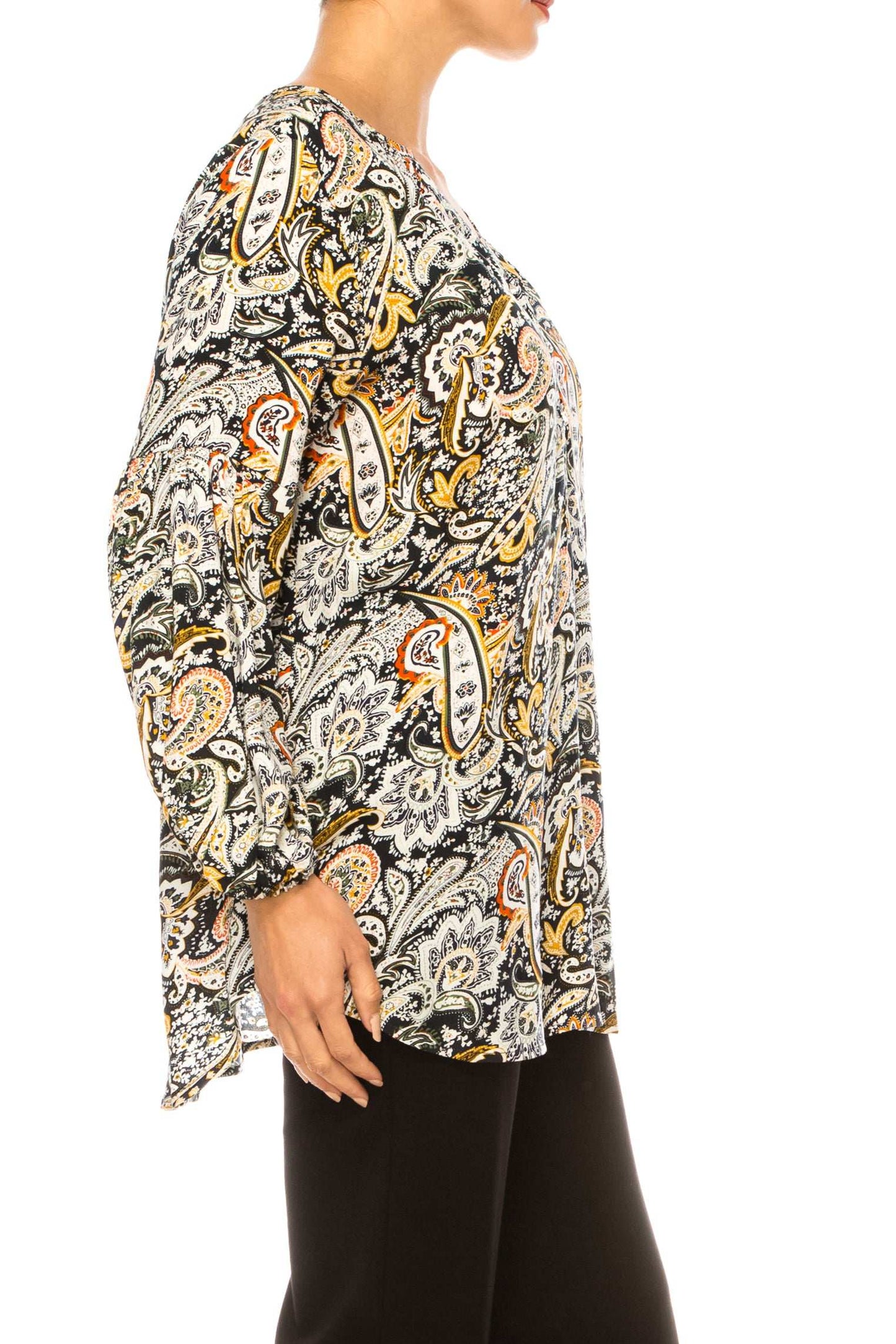 Grand & Greene Long Sleeve Paisley Print Tunic Top